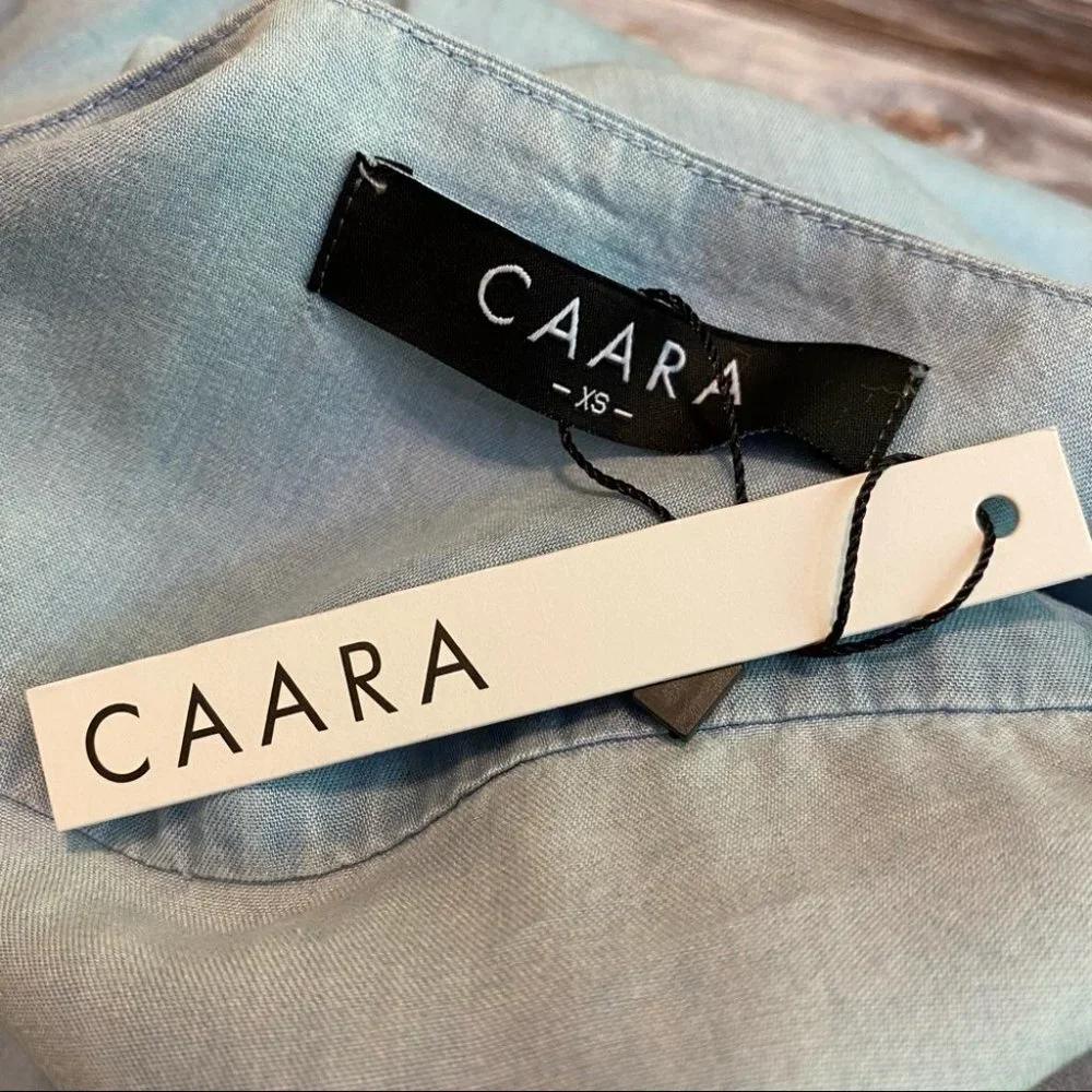 Caara Chambray Short Surplice Romper Blue Sz XS